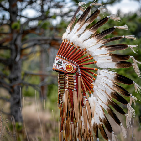 Colorful native american headdress with feathersの素材