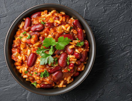 Hearty vegetarian chili with kidney beans and vegetablesの素材