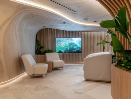 modern luxury lounge with ocean viewの素材