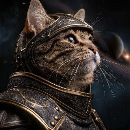 Armored cat warrior in battle gearの素材