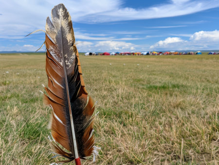 Feather in a field with tentsの素材