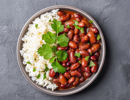 Tasty kidney beans and rice dishの素材