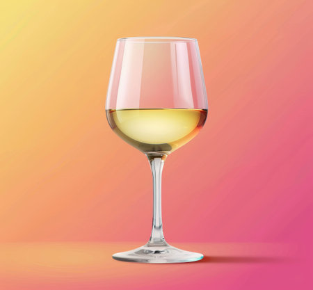 Glass of white wine on colorful gradient backgroundの素材