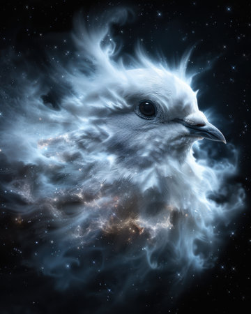 Ethereal cosmic bird in the night skyの素材