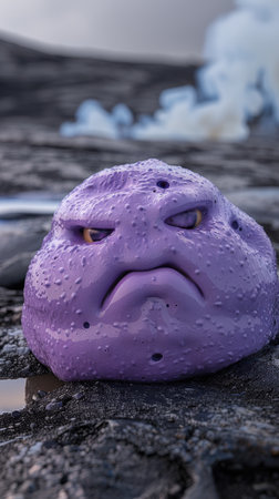 Mysterious purple creature on rocky beachの素材