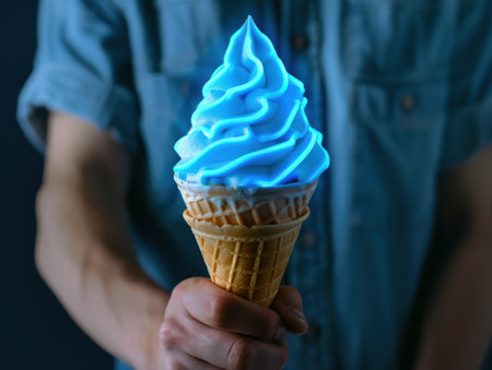 Vibrant blue soft serve ice cream coneの素材