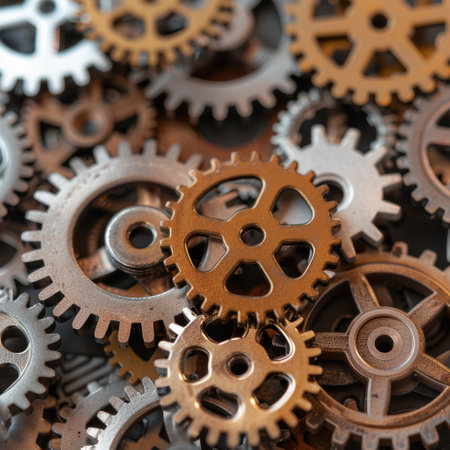 Intricate gears and cogs of a mechanical deviceの素材