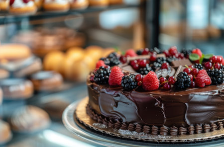 Delicious chocolate cake with fresh berriesの素材