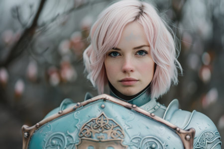 Mysterious woman with pink hair and blue eyesの素材