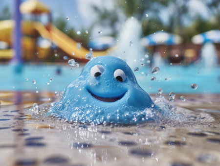 Smiling blue water toy splashing in poolの素材