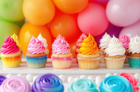 Colorful cupcakes with vibrant frostingの素材