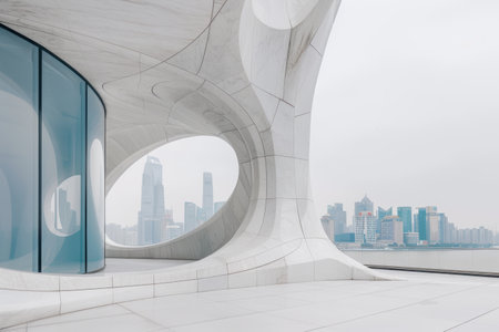 modern architectural design with cityscape viewの素材