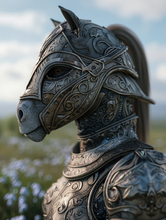 Intricate fantasy warrior helmet with ornate detailsの素材