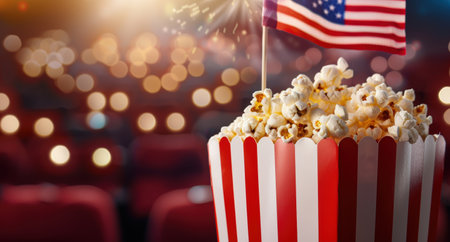 Popcorn and American flag for fourth of july celebrationの素材