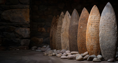 ancient stone tablets with inscriptionsの素材
