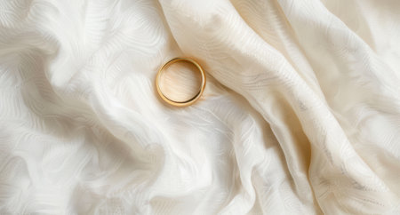 golden wedding ring on soft white fabricの素材