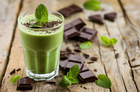 Refreshing green smoothie with chocolate and mintの素材