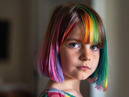 Colorful hairstyle on young girlの素材