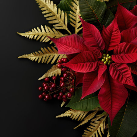 festive poinsettia plant with golden leavesの素材