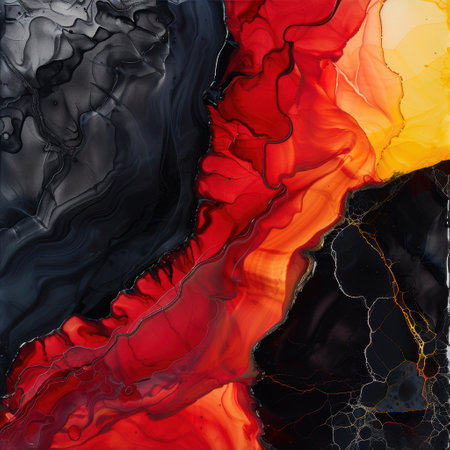 abstract fluid art painting in vibrant red and black colorsの素材