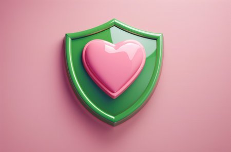heart-shaped icon protected by a shieldの素材