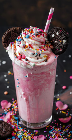 Colorful milkshake with sprinkles and cookiesの素材