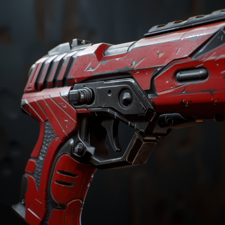 Futuristic red sci-fi weapon closeupの素材