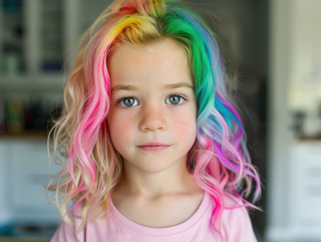 Colorful hairstyle on young girlの素材