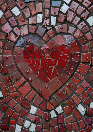 Broken heart mosaic with water dropletsの素材