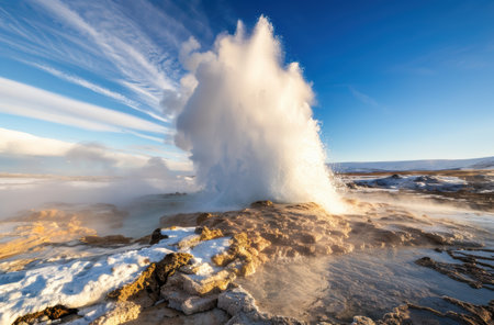 Powerful geyser eruption in natural landscapeの素材