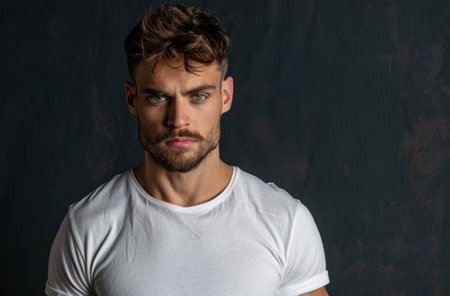 Handsome man with beard and blue eyesの素材