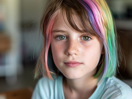 portrait of a young girl with colorful dyed hairの素材