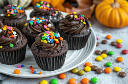 Colorful chocolate cupcakes with sprinklesの素材