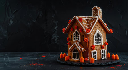 Gingerbread house with festive decorationsの素材