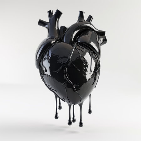 Glossy black anatomical heart modelの素材