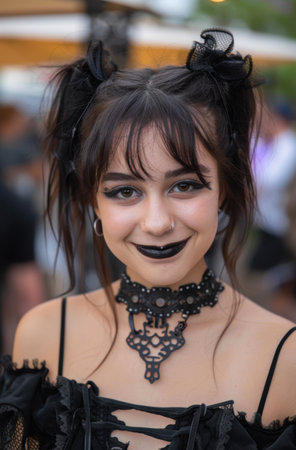 gothic fashion model with dark makeup and hairstyleの素材