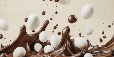 Flowing chocolate and marshmallow abstract backgroundの素材