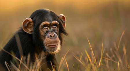 Curious chimpanzee in natural habitatの素材