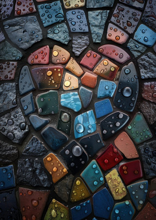 Colorful mosaic tiles with water dropletsの素材