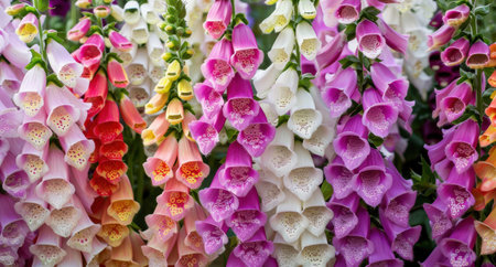 Vibrant Foxglove Flowers in Full Bloomの素材