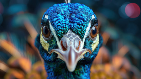 close-up of a colorful peacockの素材