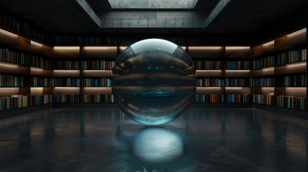Futuristic library with floating sphereの素材