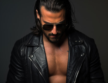 Mysterious man in leather jacketの素材