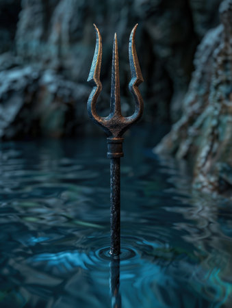 Mysterious trident in dark watersの素材