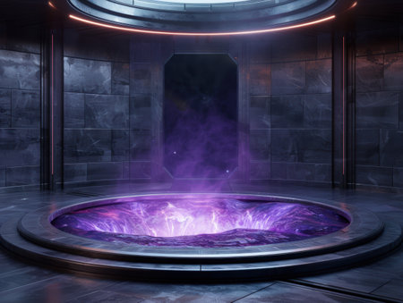 Futuristic sci-fi portal with glowing purple energyの素材