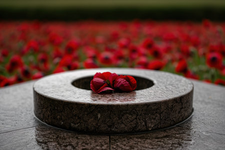 red poppy flower on wooden stumpの素材