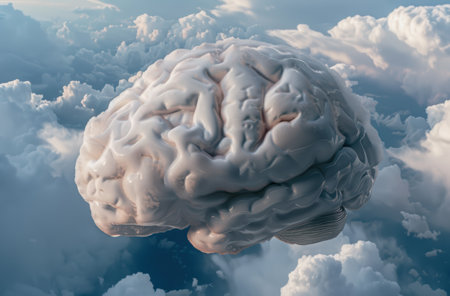 Conceptual image of the human brain in the cloudsの素材
