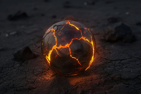 Glowing cracked earth globe in dark environmentの素材