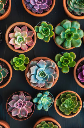 Colorful Succulent Plants in Potsの素材