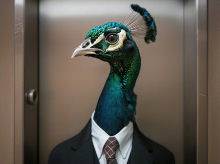 Stylish peacock in a suitの素材